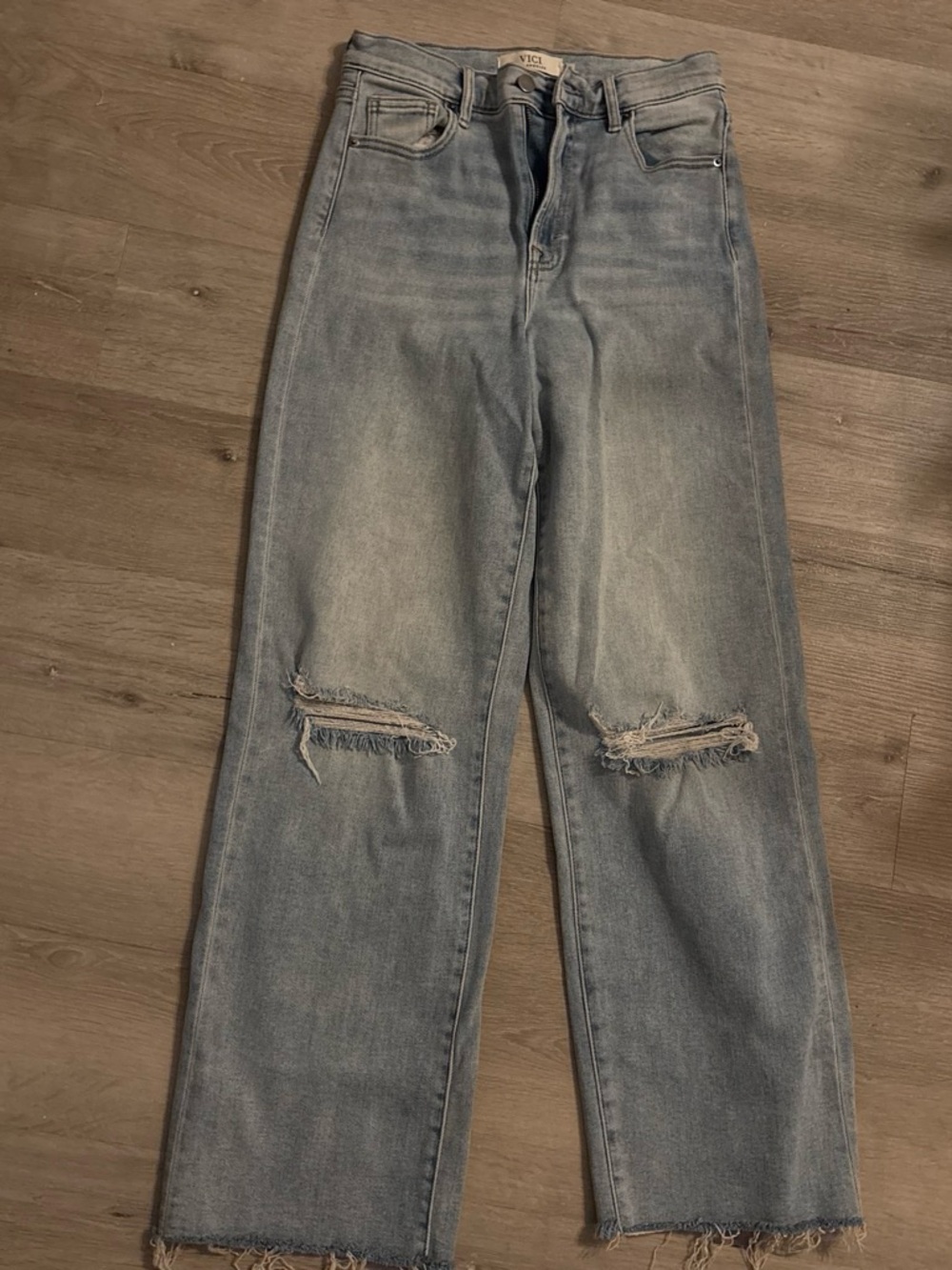 Vici Light Blue Straight Leg Distressed Jeans